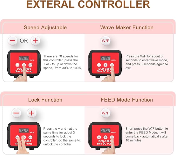 2640GPH 80W Aquarium DC Retrun Pump With LCD display Controller,DC24V 18FT Lift Controllable water pump for fresh and marine water fish tank,100 speeds ECO Quiet inline and submersible pump-PawvioPets