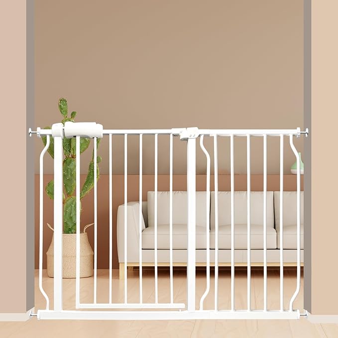 Extra Wide Baby Gate 43.5-48 Inch, Pressure Mounted No Drilling, Heavy Duty Metal for Stairs & Doorways, Indoor Safety Gate for Kids and Dogs, White-PawvioPets