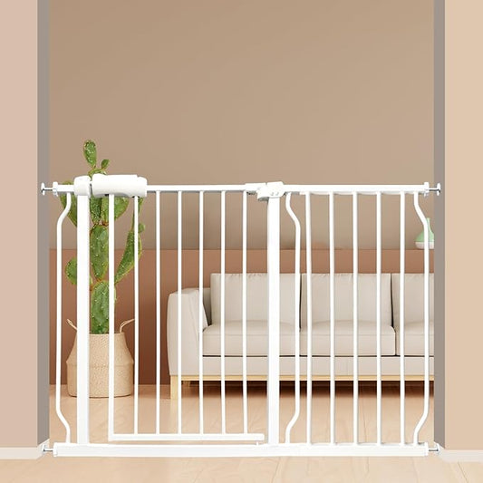 Extra Wide Baby Gate 43.5-48 Inch, Pressure Mounted No Drilling, Heavy Duty Metal for Stairs & Doorways, Indoor Safety Gate for Kids and Dogs, White-PawvioPets