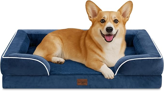 Comfort Expression Medium Dog Beds Waterproof Orthopedic Foam Dog Sofa Beds for Medium Large Dogs Comfy Pet Bed with Washable Removable Cover & Non-Slip Bottom(Medium,Navy Blue)-PawvioPets