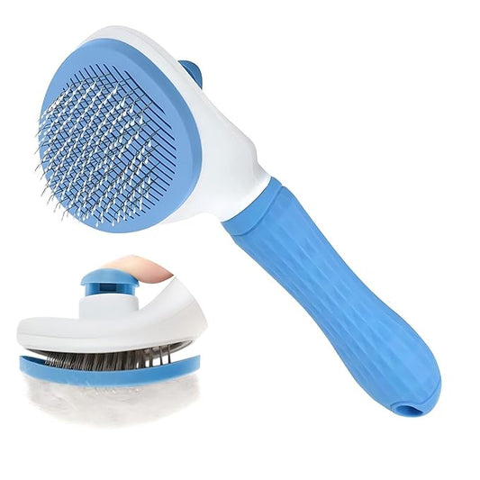 Cat Hair Brush, Cat Brush for Shedding with Metal Comb, Self Cleaning Pet Hair Brush with Release Button - Skin Friendly Deshedding Grooming Brush for Short and Long Haired Cats-PawvioPets