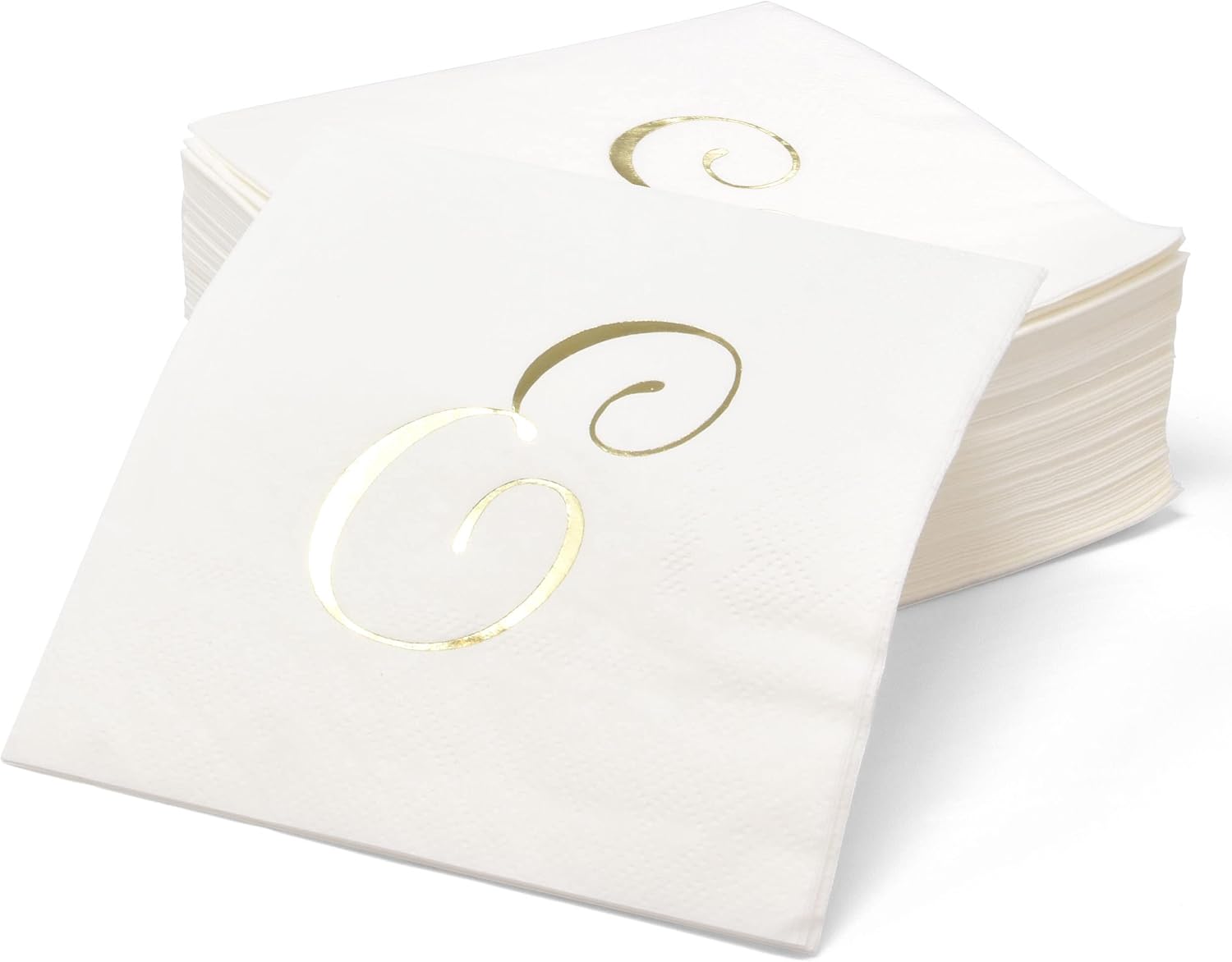 Gift Boutique 100 Gold Monogram Cocktail Napkins Letter E Disposable Paper Hand Towels for Bathroom Wedding Baby Shower Holiday Party Decor