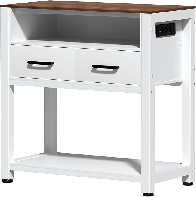 20-29 Gallon Aquarium Stand with Stable Metal Frame & Power Outlet, Heavy-Duty Fish Tank Stand with Waterproof Mat, 550LBS Capacity Storage Cabinet, White+Brown-PawvioPets