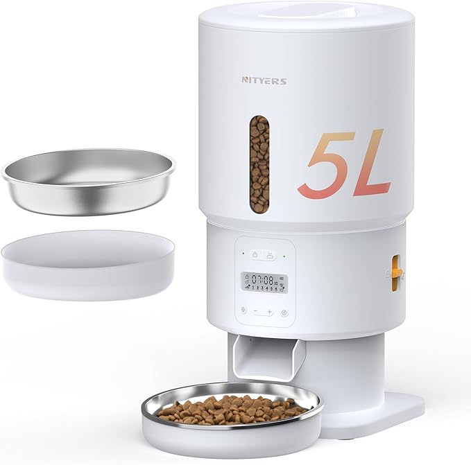 Automatic Cat Feeder - 5L Anti-Clog Cat Food Dispenser with Freshness Preservation, 1-6 Meals/Day, Programmable Portions, 10s Voice, 180-Day Battery Life, Auto Pet Feeder for Multi Cats & Dogs-PawvioPets