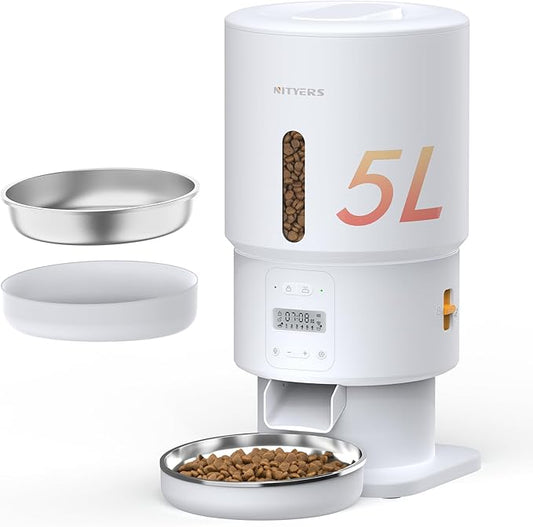 Automatic Cat Feeder - 5L Anti-Clog Cat Food Dispenser with Freshness Preservation, 1-6 Meals/Day, Programmable Portions, 10s Voice, 180-Day Battery Life, Auto Pet Feeder for Multi Cats & Dogs-PawvioPets