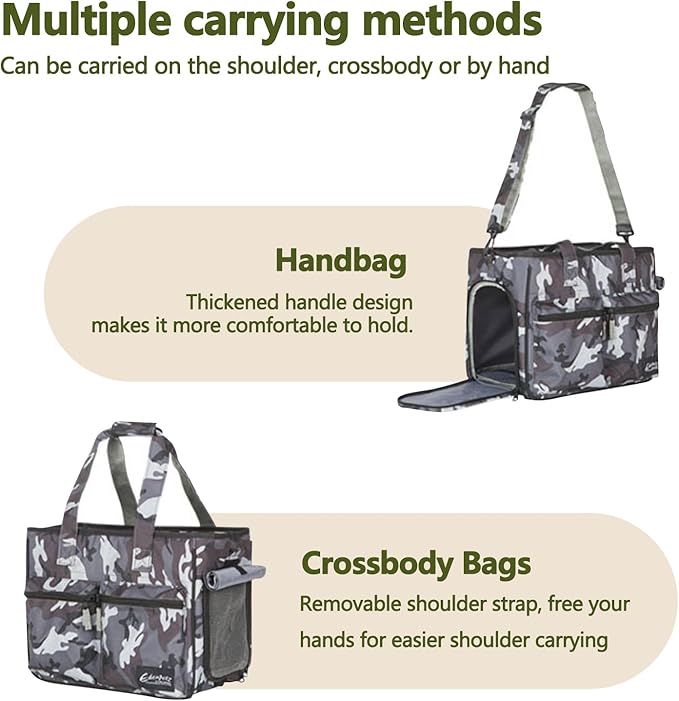 Cat Carrier Bag, Foldable Pet Bag Airline Approved, Pet Travel Carrier for Medium Cats Small Cats Dogs, Sturdy Transport Carriers Long Trips(Brown)-PawvioPets