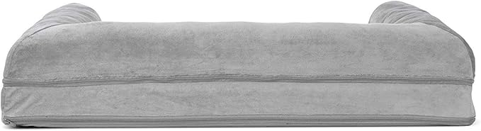 Furhaven Orthopedic Dog Bed for Large/Medium Dogs w/ Removable Bolsters & Washable Cover, For Dogs Up to 55 lbs - Faux Fur & Velvet Sofa - Smoke Gray, Large-PawvioPets