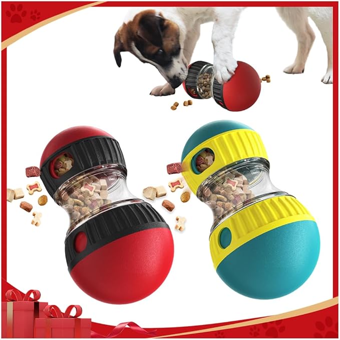 Dog Puzzle Toys, Rolling Treat Dispensing Ball, Brain Stimulation & Slow Feeder, Dog Enrichment Toys to Keep Them Busy (2PCS: Red+Green)-PawvioPets