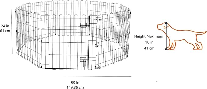 Amazon Basics Foldable Octagonal Metal Exercise Puppy / Dog Playpen - Indoor/Outdoor, Single Door, Extra Small (8 Panels, 24 x 24), Easy to assemble and store, 24" - Puppy, Black-PawvioPets
