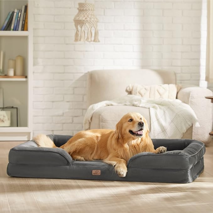 Bedsure XXL Orthopedic Dog Bed for Extra Large Dogs - Washable Giant Dog Cat Bed Waterproof, Comfort Dogs Couch Sofa with Washable Removable Cover, Pet Bed with Nonskid Bottom, Dark Grey, 52"-PawvioPets