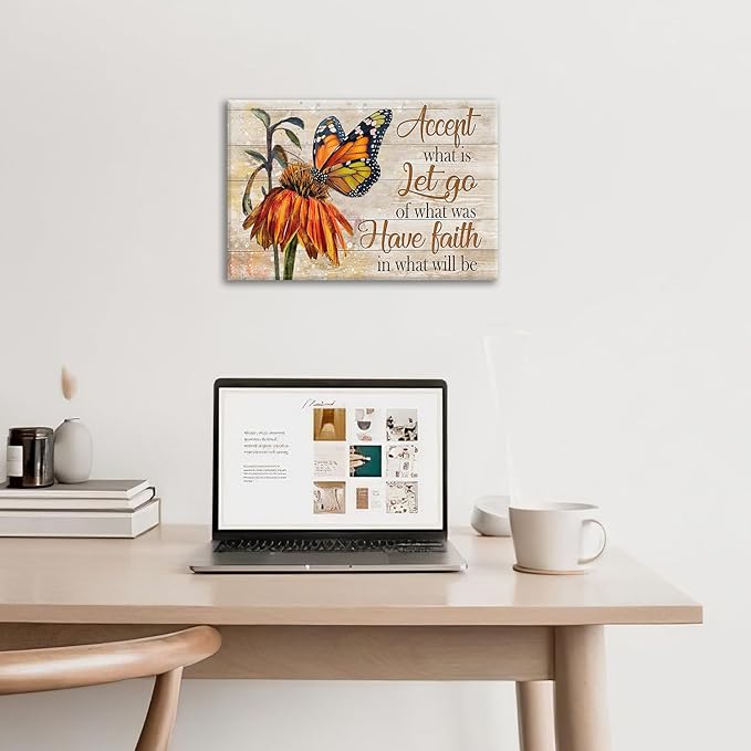 Farmhouse Butterfly Bathroom Pictures Wall Art, Rustic Floral Country Bathroom Wall Decor, Daisy Inspirational Framed Painting Canvas Artwork for Bedroom Living Room Decorations 24"L x 16"W-PawvioPets