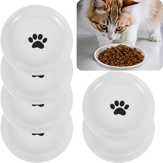 6 Pack Cat Food Bowl, Ceramic Cat Bowls, Anti Whisker Fatigue Cats Bowl Set, 5.9 Inches Shallow Wide Kitten Plates for Food and Water-PawvioPets