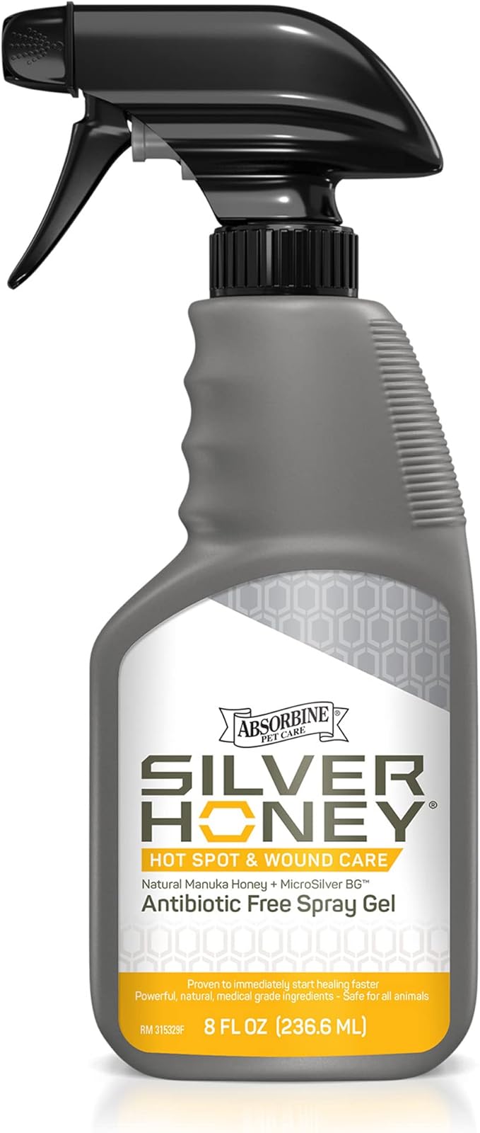 Absorbine Silver Honey Hot Spot & Wound Care Spray Gel 8oz Bottle, Manuka Honey & MicroSilver BG, Medicated for Dogs, Cats, Small Animals-PawvioPets