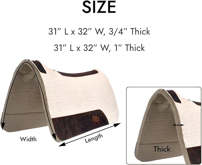 Black HOOF BlackHoof Steam Pressed Merino Wool Felt Contoured Pad 1 Inch Thick(31in Length and 32in Width), Saddle pad for Horses, White-PawvioPets