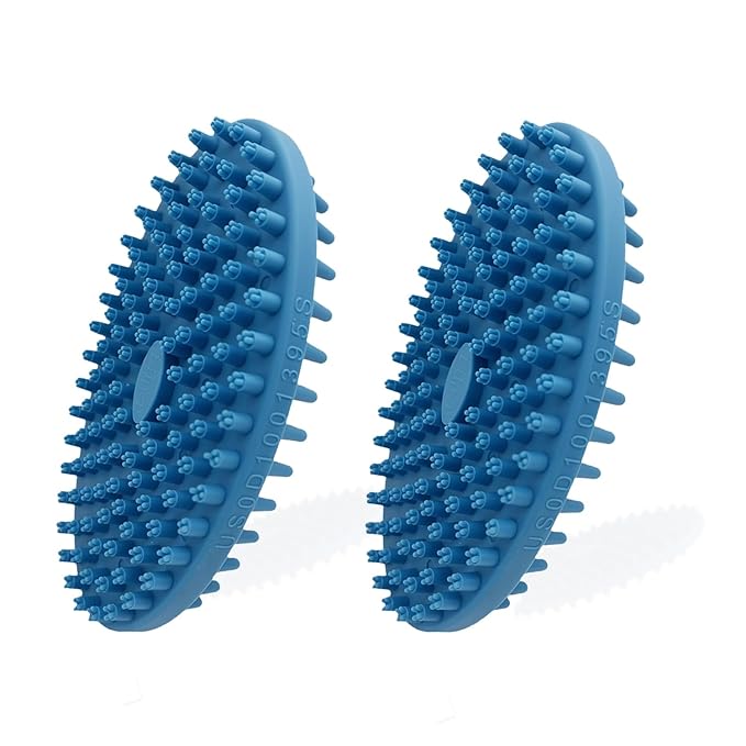 Dog Grooming Brush, Lilpep Pet Shampoo Bath Brush Soothing Massage Rubber Comb with Adjustable Ring Handle for Long Short Haired Dogs and Cats (2 pale blue, 2 sided brush)-PawvioPets
