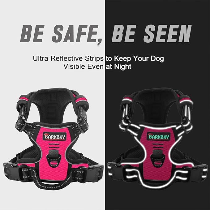 BARKBAY No Pull Dog Harness Front Clip Heavy Duty Reflective Easy Control Handle for Large Dog Walking(Pink,L)-PawvioPets
