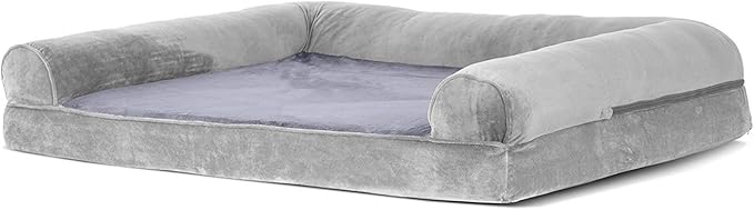 Furhaven Orthopedic Dog Bed for Large Dogs w/ Removable Bolsters & Washable Cover, For Dogs Up to 95 lbs - Faux Fur & Velvet Sofa - Smoke Gray, Jumbo/XL-PawvioPets