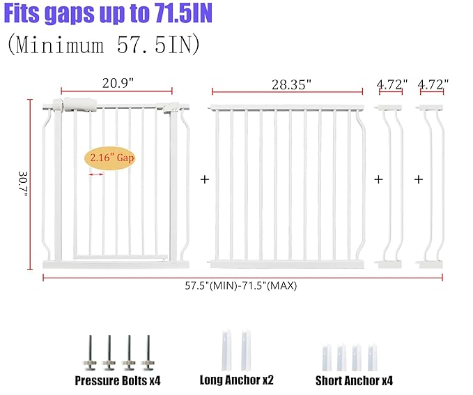 Extra Wide 67-71.5 Inch Baby Gates for Stairs, Doorways - No Drilling, Pressure Mounted Pet Gates for Kids and Dogs-PawvioPets