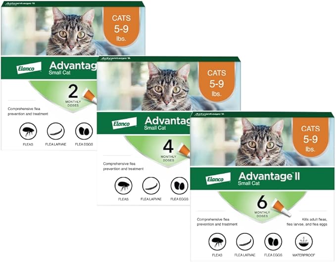 Advantage II Small Cat Vet-Recommended Flea Treatment & Prevention | Cats 5-9 lbs. | 12-Month Supply-PawvioPets
