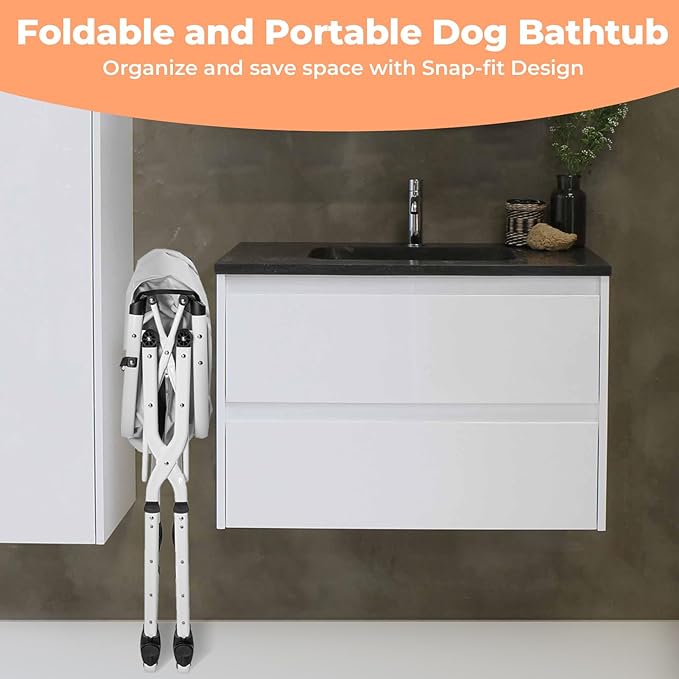Elevated Dog Bathtub, 5 Height Adjustable Portable Dog Wash Station for Small to Large Pets, Foldable Bathing Tub with Storage & Anti-Slip Design Gray-PawvioPets