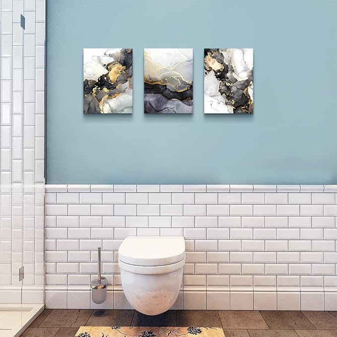 AHUASJART Abstract Canvas Wall Art For Living Room Boho Decor Bedroom Fashion Decors Office Ink Paintings 3 Pcs Framed Pictures Artwork Bathroom Home 16x24''-PawvioPets