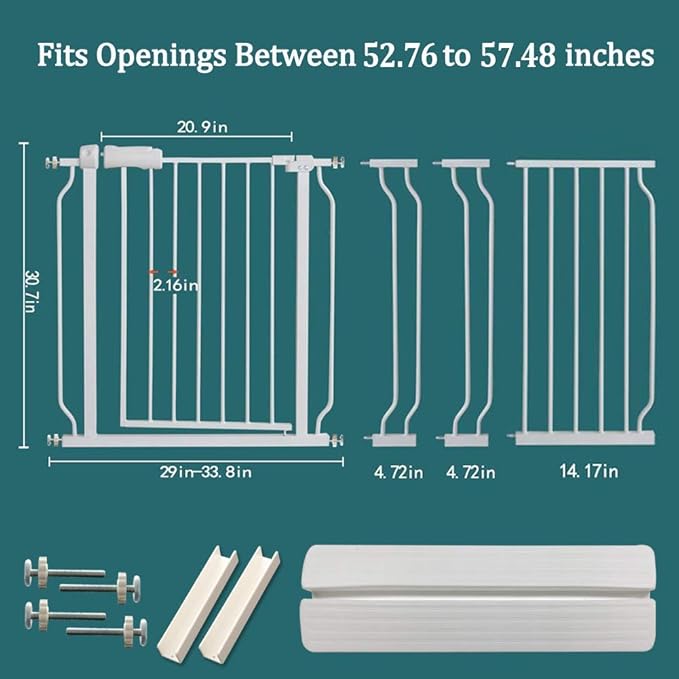 ALLAIBB Extra Wide Pressure Mounted Baby Gate Walk Through Child Kids Safety Toddler Tension White Long Large Pet Dog Gates with Extension for doorways Kitchen (52.76-57.48"/134-146cm)-PawvioPets