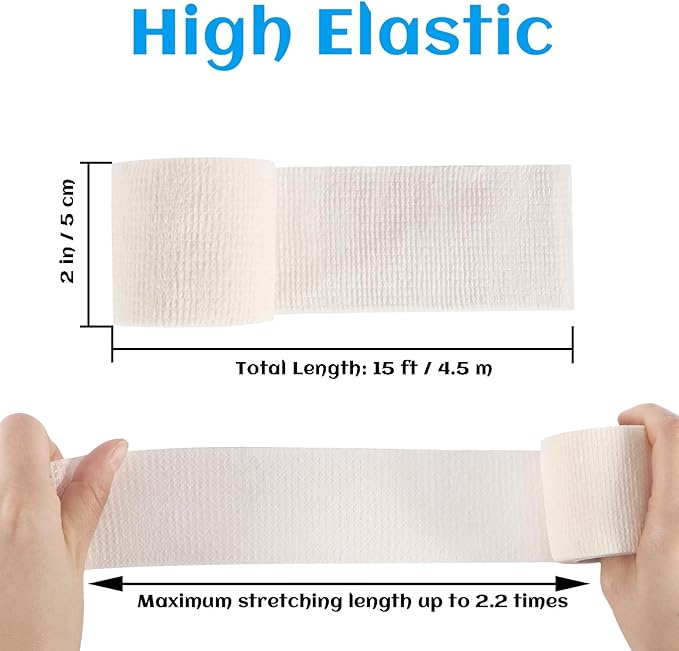 36 Rolls Elastic Self Adhesive Bandage Wrap 2 Inch, Breathable Non Woven Cohesive Bandage, Vet Wrap for Dogs, Ankle Sprains Swelling Medical First Aid Tape, Sports Athletic Tape White-PawvioPets