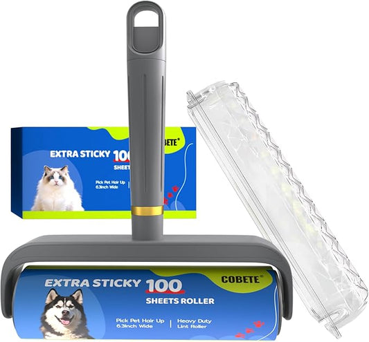 COBETE Large Surface Lint Rollers for Pet Hair Extra Sticky, 100 Sheets Mega Value Set, Dog and Cat Lint Remover for Clothes, Couch, Furniture,Pick Pet Hair Up-PawvioPets