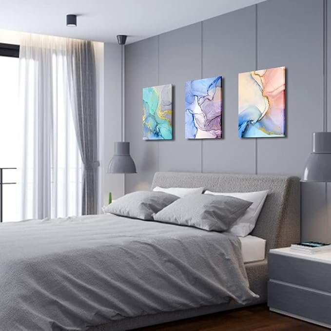 Abstract Wall Decor For Living Room Canvas Wall Art Paintings For Bedroom Colorful Color Abstract Wall Artworks Pictures For Office Kitchen Decoration Bathroom Home Decorations Art 3 Piece 12x16 Inch-PawvioPets