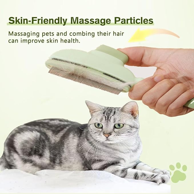 2PCS Self CleaningPetComb Grooming Brush,PetComb for Dogs & Cats, Brush for Cats, Cat dog comb Pet Grooming for Massaging and Cleaning Shedding Hair (Green+Yellow)-PawvioPets
