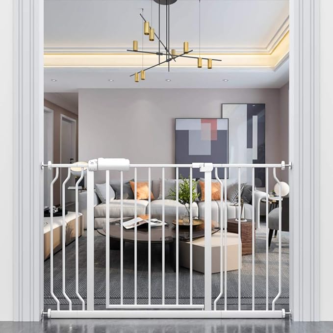 ALLAIBB Extra Wide Pressure Mounted Baby Gate Walk Through Child Kids Safety Toddler Tension White Long Large Pet Dog Gates with Extension for doorways Kitchen (48.03-52.76"/122-134cm)-PawvioPets