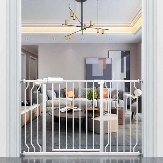 ALLAIBB Extra Wide Pressure Mounted Baby Gate Walk Through Child Kids Safety Toddler Tension White Long Large Pet Dog Gates with Extension for doorways Kitchen (48.03-52.76"/122-134cm)-PawvioPets