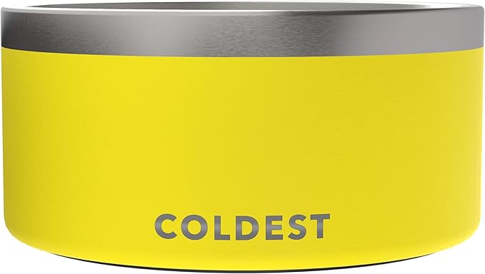 Coldest Dog Bowl - Anti Rust Metal, Non Slip, 3 Layers Insulated Stainless Steel Dog Bowls - Spill Proof & Heavy Duty - Water Bowl for Dogs, Cats & Pets, Dish Washer Safe (200 oz, Solar Yellow)-PawvioPets