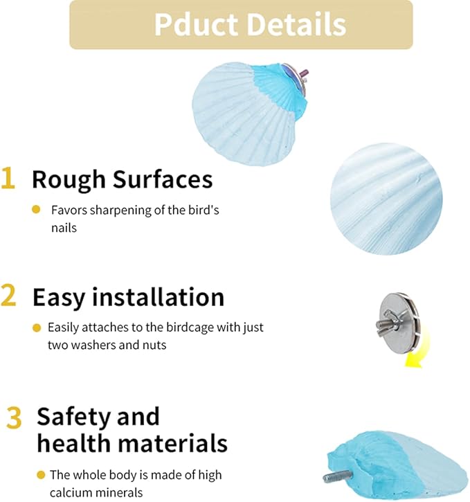 Bird Perches for Cage, Abrasive Surface High Calcium Mineral Parrot Perch Stand - Bird Nail File for Claw & Beak Health, Colorful Ceramic Bird Cage Accessories (Blue, Shell)-PawvioPets
