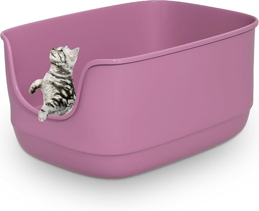Gefryco Large Cat Litter Box with High Sided 24.6"x18.3"x12.2" - Jumbo Extra Large Open Anti - Splashing High Wall for Multiple Cats (Pink)-PawvioPets