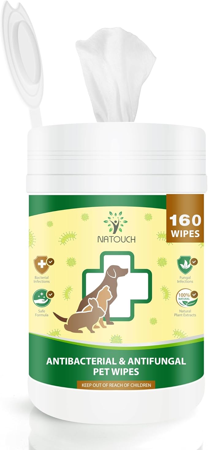 Antifungal and Antibacterial Wipes for Dogs & Cats, Dog Yeast Infection Treatment Wipes, All Natural Grooming Wipes for Cleaning, Help with Hot Spots, Ringworm, and Skin Infections, 160 Count-PawvioPets
