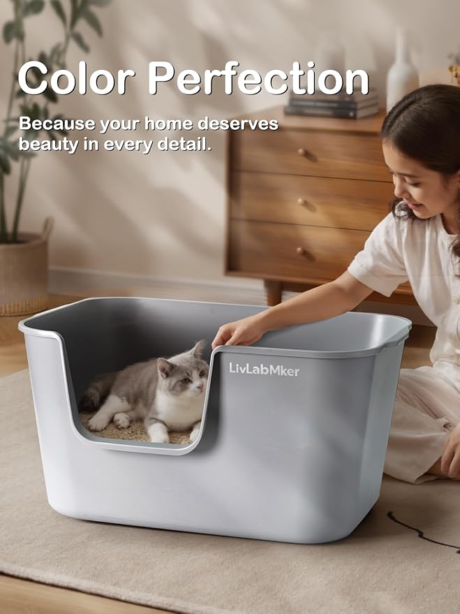 Extra Large Cat Litter Box with High Sides - Splash-Proof Design for Big Cats & Multi-Cat Homes, 24.6in x 16.7in x 12.8in (Yellow)-PawvioPets