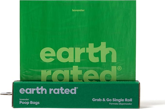 Earth Rated Dog Poop Bags, Thick Grab and Go Single Roll, Ideal for Backyard Pickups, Lavender Scented, 100 Count-PawvioPets