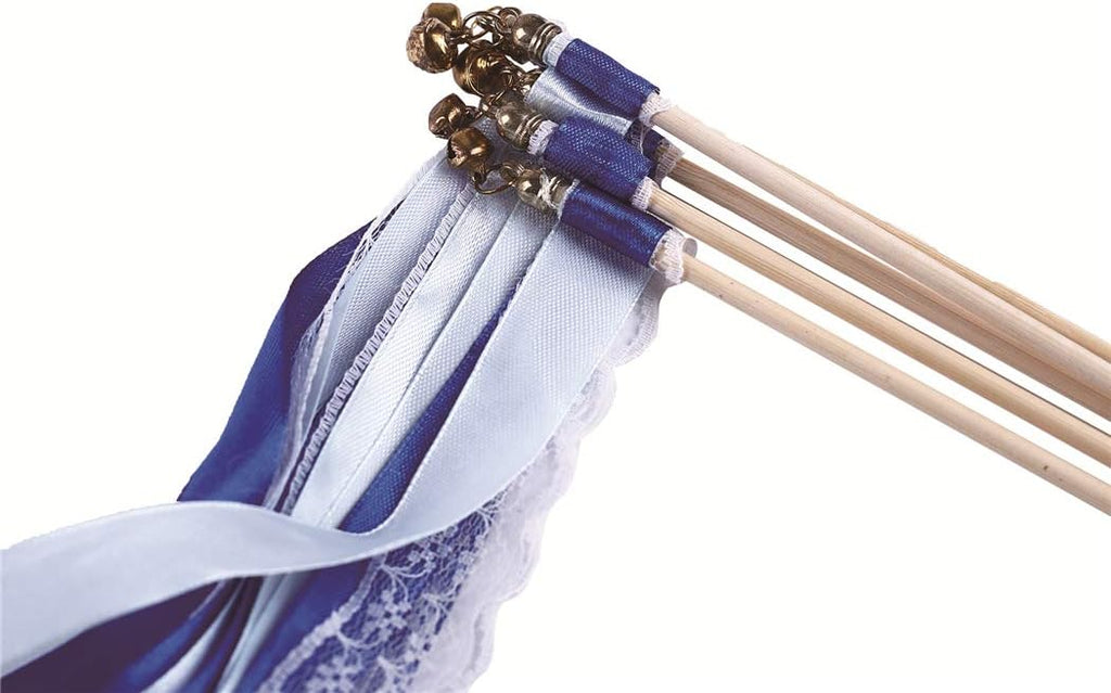 30pcs Lace Ribbon Stick Wands Christmas Birthday Party Streamers Wands Fairy Stick for Wedding Activities (Royal Blue+Lace)
