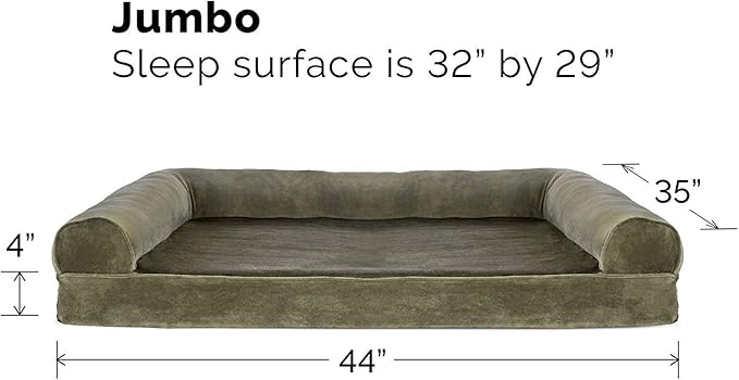 Furhaven Cooling Gel Dog Bed for Large Dogs w/ Removable Bolsters & Washable Cover, For Dogs Up to 95 lbs - Faux Fur & Velvet Sofa - Dark Sage, Jumbo/XL-PawvioPets