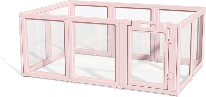 DIY Clear Acrylic Dog Playpen House,Quick Easy Assembly and Disassembly,Strong Floor Suction,Indoor and Outdoor Use,Easy Cleansing Puppy Fence (Skin Pink, 30.3" H, 10PCS)-PawvioPets