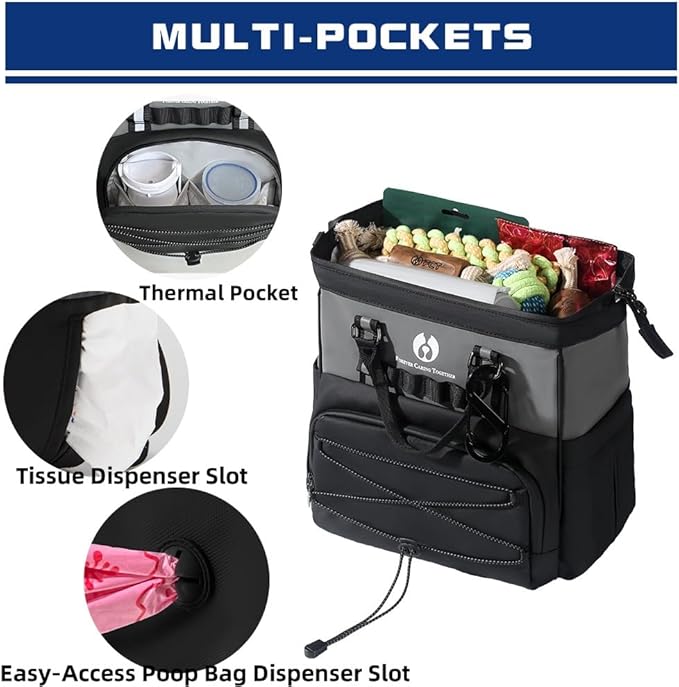 Dog Travel Bag, Airline Approved Pet Supplies Backpack, Dog Travel Backpack Accessories Set with 2 Silicone Collapsible Bowls and 1 Leash Clip for Camping, Road Trips & Weekends Away（Black）-PawvioPets