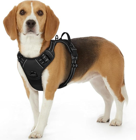 Eagloo Dog Harness Small Sized Dog, No Pull Service Vest with Reflective Strips and Control Handle, Adjustable and Comfortable for Easy Walking, No Choke Pet Harness with 2 Metal Rings, Black, S-PawvioPets