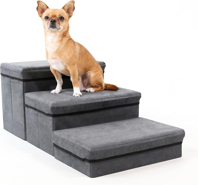 Foldable Dog Stairs/Steps 3-Tier Pet Steps Storage and Adjustable Steps for Small Medium Dogs Pet Steps Storage Stepper for High Beds Sofa Pet Dog Cat-PawvioPets