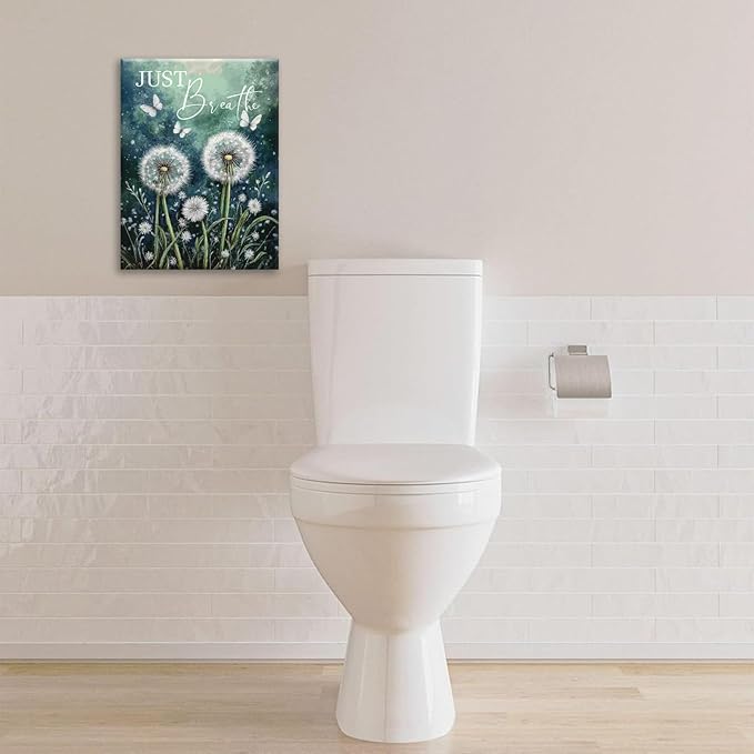 Dandelion Pictures Wall Art, Farmhouse Floral Bathroom Wall Decor, Rustic Inspirational Framed Painting Butterfly White Flower Canvas Artwork for Bathroom Bedroom Living Room Decorations 24"L x 16"W-PawvioPets