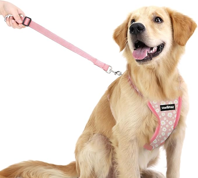 Dog Seat Belt, Safety Vest Dog Car Harness with Adjustable Buckle Dog Seat Belt for Vehicle Nylon Pet Safety Seat Belts Heavy Duty(S, Pink Daisy)-PawvioPets