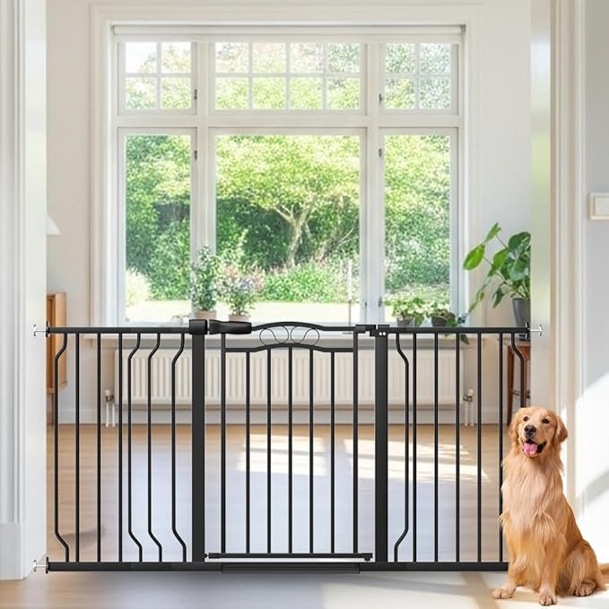 53.1-62.5 Inch Extra Wide Baby Gate, Pressure Mounted Dog Gate Indoor, Walk Thru Pet Gate for Cat Dog Child,Pet Gates for The House Doorway Black-PawvioPets