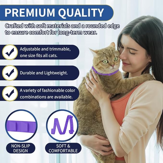 4 Pack Flea Collar for Cats, 32 Months Flea and Tick Prevention for Cats, Waterproof Cat Flea Collar, Natural Cat Flea and Tick Treatment, Adjustable Flea and Tick Collar for Cats Kittens(Grey&Purple)-PawvioPets