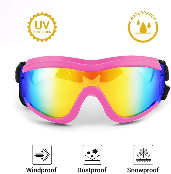Dog Goggles Dog Sunglasses for Medium to Large Breed Anti-UV Eye Protection with Adjustable Straps- Pink-PawvioPets