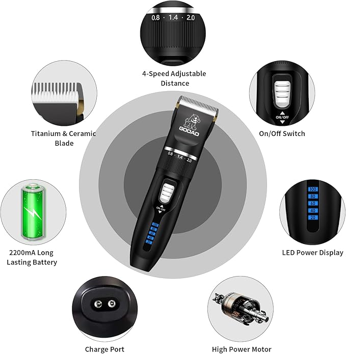 Cat Clippers, Professional Cat Grooming Kit, Cordless Cat Grooming Clippers for Thick Coats, Cat Hair Trimmer, Low Noise Cat Shaver Clippers, Quiet Pet Hair Clippers Tools for Cats Dogs (Black)-PawvioPets